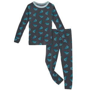 Kickee Pants PJ Set - Lined Paper Airplanes