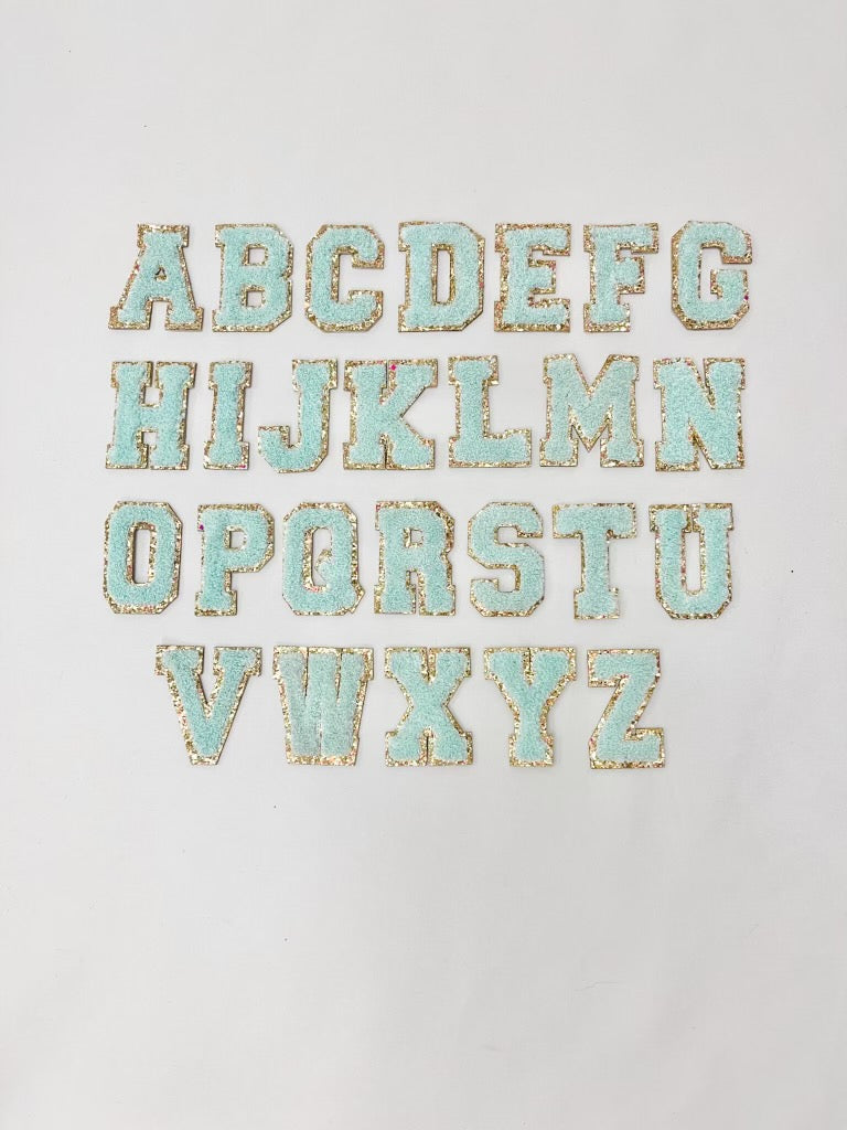 Mint + Gold Glitter Varsity Letters